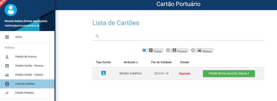 Figura 24 - Ecrã "Pedido de Cartão - Viatura" com mensagem de sucesso Lista de Cartões A opção Lista de Cartões permite ver todos os cartões da sua empresa e o respetivo