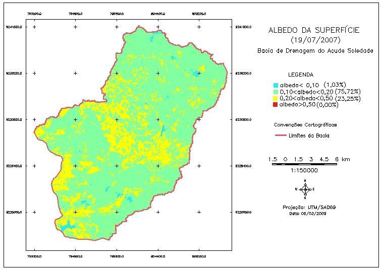 Figura 4: Imagem do albedo da superfície para o dia 19 de julho de 2007, para bacia de drenagem do açude Soledade.