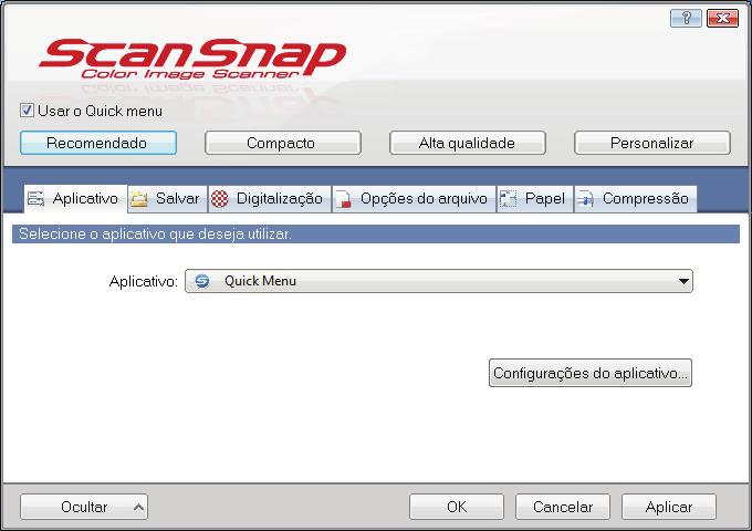 Janela ScanSnap Setup Janela ScanSnap Setup Ao clicar com o botão direito no ícone do ScanSnap Manager na área de notificação localizada na extrema direita da barra de tarefas e selecionar