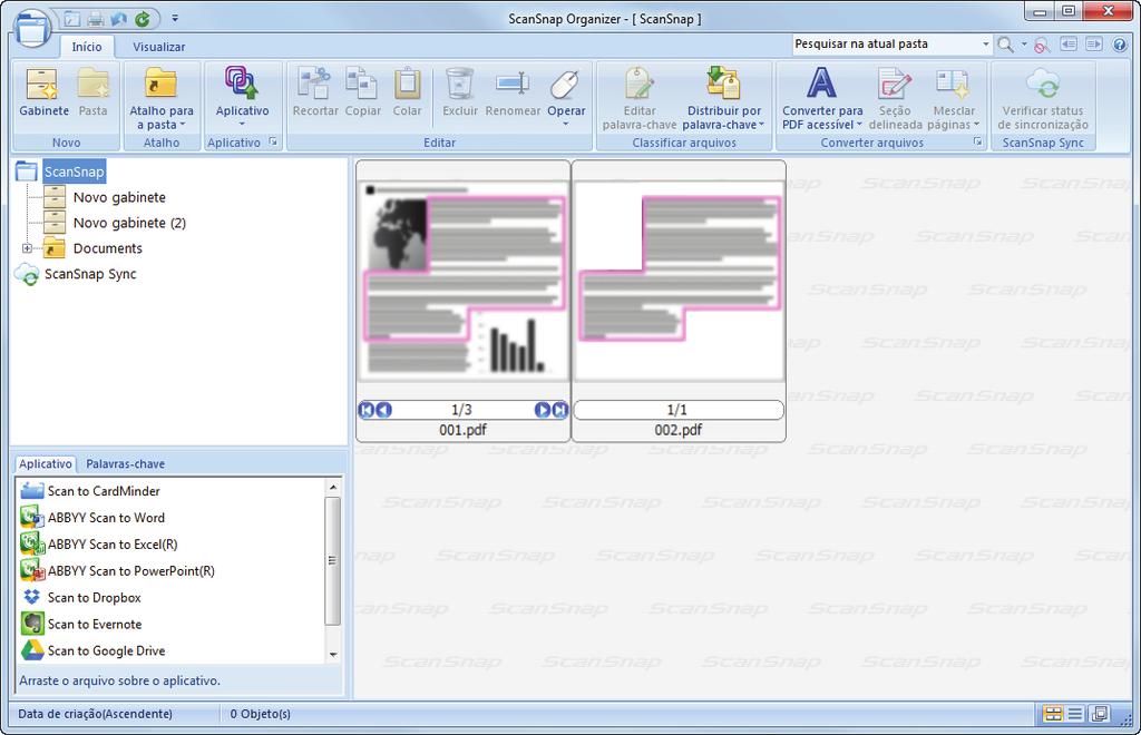 O que é possível fazer com o ScanSnap Organizer Usando os arquivos Para maiores detalhes sobre as operações, consulte a Ajuda do ScanSnap Organizer.