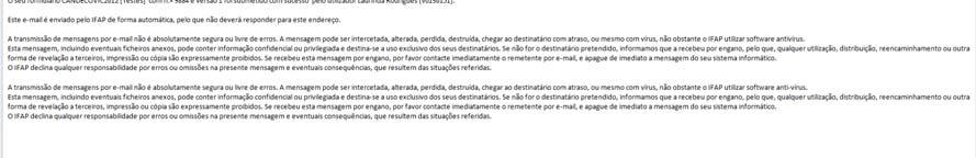 Figura 44 E-mail de confirmação de submissão de DEOC desmaterializada Volta então surgir o quadro