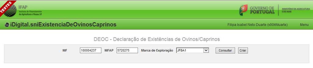 5. CONSULTA, SUBSTITUIÇÃO, ELIMINAÇÃO E IMPRESSÃO DE DEOC S 5.1. Consulta A pesquisa de formulários já existentes é efetuada no mesmo ecrã onde se inicia a recolha.