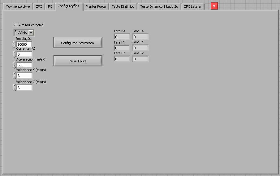 Figura 3.10: Interface das funções de configuração - aba 1 Figura 3.