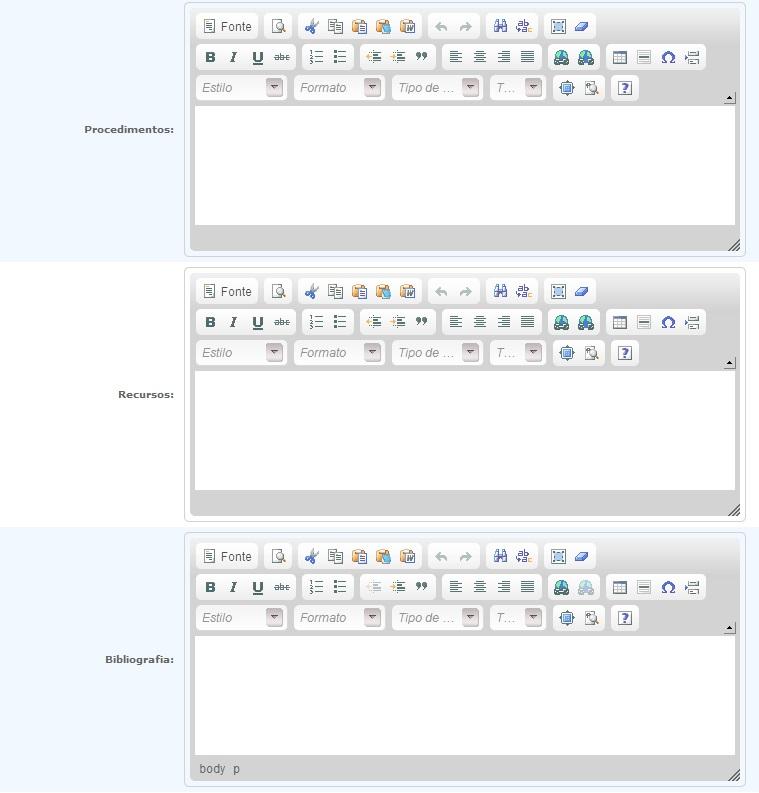 Figura 30: Plano de Ensino - Editar Plano de Ensino. Procedimentos: os procedimentos que serão adotados durante a disciplina.