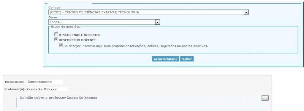 Figura 93: Relatórios da Avaliação Institucional - Questões Abertas. Ao realizar a consulta, as respostas são exibidas.