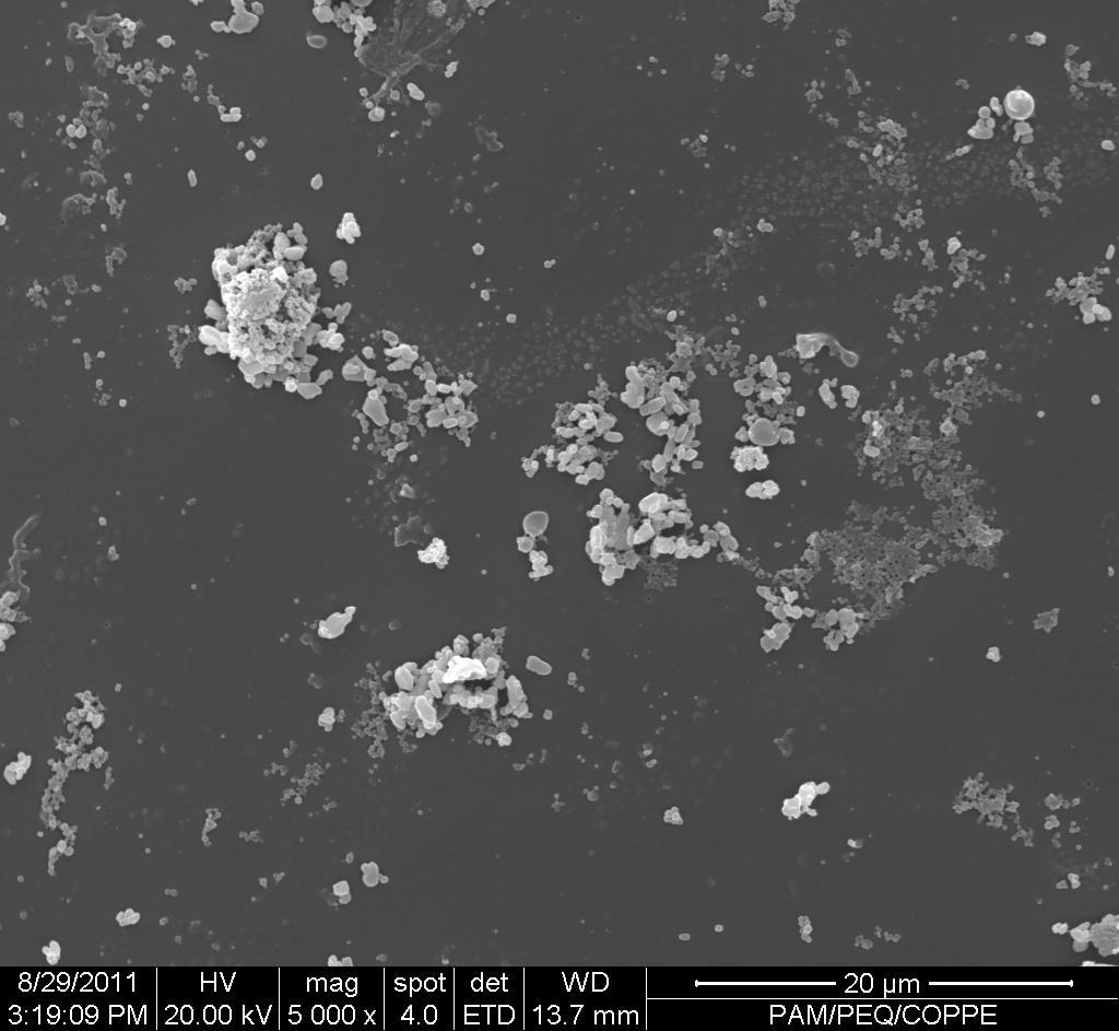 20: Micrografia do PMMA 6 obtida no MEV: uma partícula (a) e sua superfície (b).
