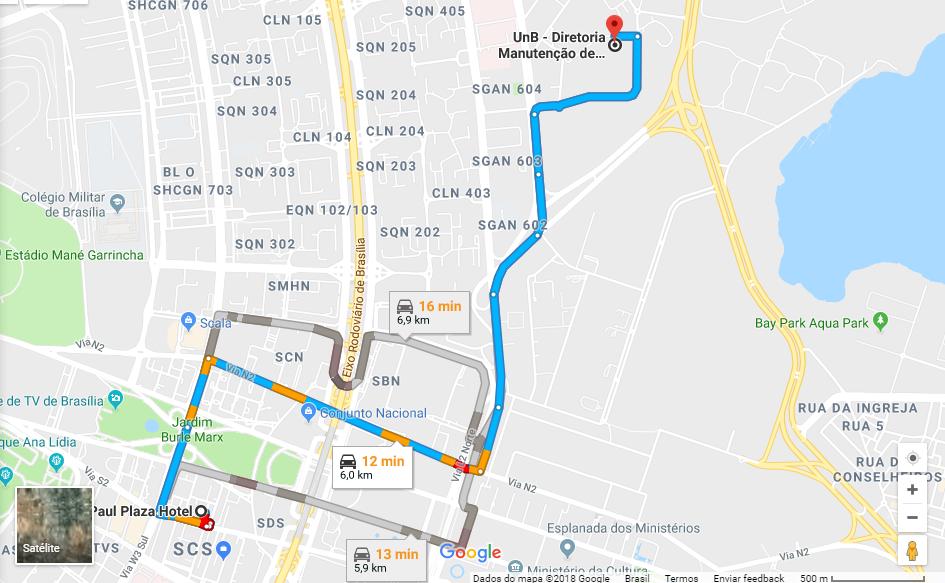 INFORMAÇÕES LOGÍSTICAS Trajeto: ST Paul Plaza Hotel - Auditório da Diretoria de Manutenção de Equipamentos - DIMEQ O tempo de