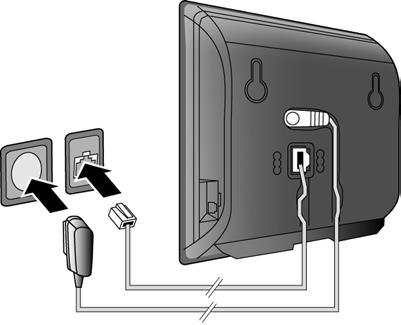 Colocação em funcionamento Ligar a base com a rede telefónica e elétrica 4 5 2 1 3 Ligar o cabo telefónico ao conector inferior 1 da parte de trás da base.