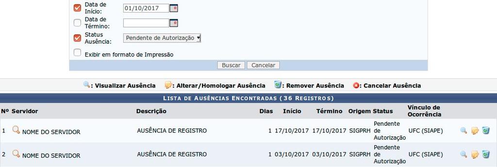 Para homologar a solicitação, o usuário deverá clicar no