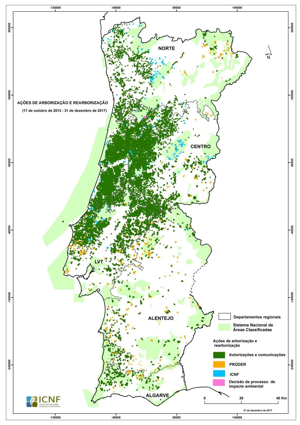 Mapa 1 Distribuição geográfica das ações de (re)arborização