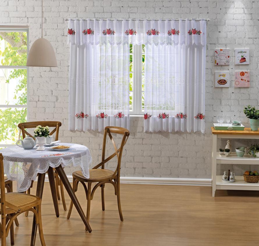 Além da beleza das cortinas, o portfólio é composto por toalhas e trilho formando um conjunto completo para deixar a cozinha ainda mais