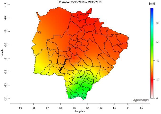 Estiagem Agrícola De acordo com o modelo Agritempo (Sistema de Monitoramento Agro Meteorológico), considerando até a data de 29/05/18, as regiões representadas pela coloração verde, estão a 15 dias