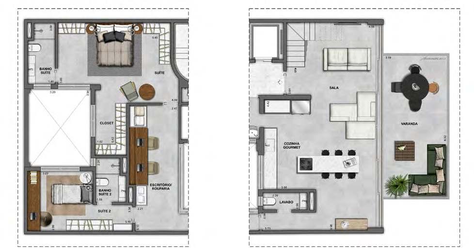 3º PAVIMENTO OPÇÃO SUÍTE AMPLIADA E HOME OFFICE OPÇÃO COZINHA GOURMET APARTAMENTO 301 COOL Opcionais A decoração e os revestimentos são imagens meramente ilustrativas.