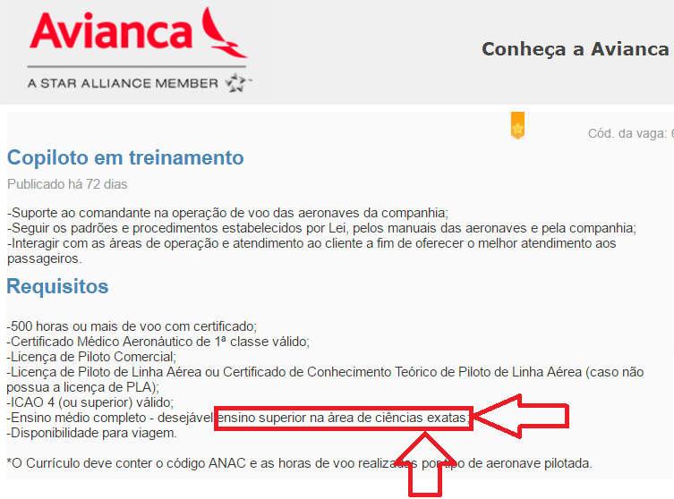 41 HILLSBORO AERO ACADEMY ESCOLA DE PILOTOS PROFISSIONAIS NOS EUA Avianca V Conhe^a a Avianca A STAR ALLIANCE MEMBER Copiloto em treinamento Publicado ha 72 dias B Cod.