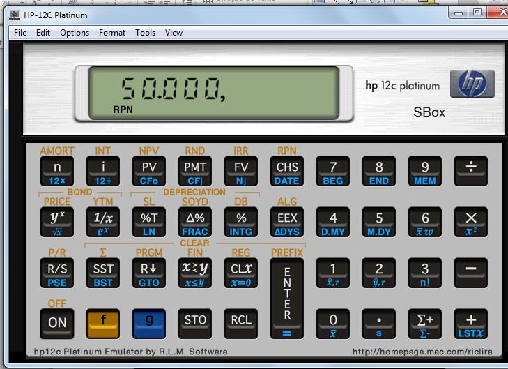 HP 12C Digitar 50.