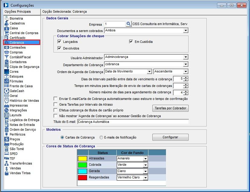 Documentos a serem Cobrados: Ambos: Nesta opção serão enviadas Cartas, notificando cobranças de duplicatas e cheques.