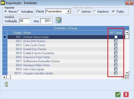 Foi adicionada uma coluna NIF Válido para que o utilizador possa identificar os registos que têm NIF válido ou não.