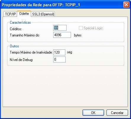 14. As seguintes opções de configuração para o protocolo OFTP TCP/IP podem ser selecionadas na guia Odette, conforme mostra a figura abaixo: Nesta tela você irá preencher os campos com as informações
