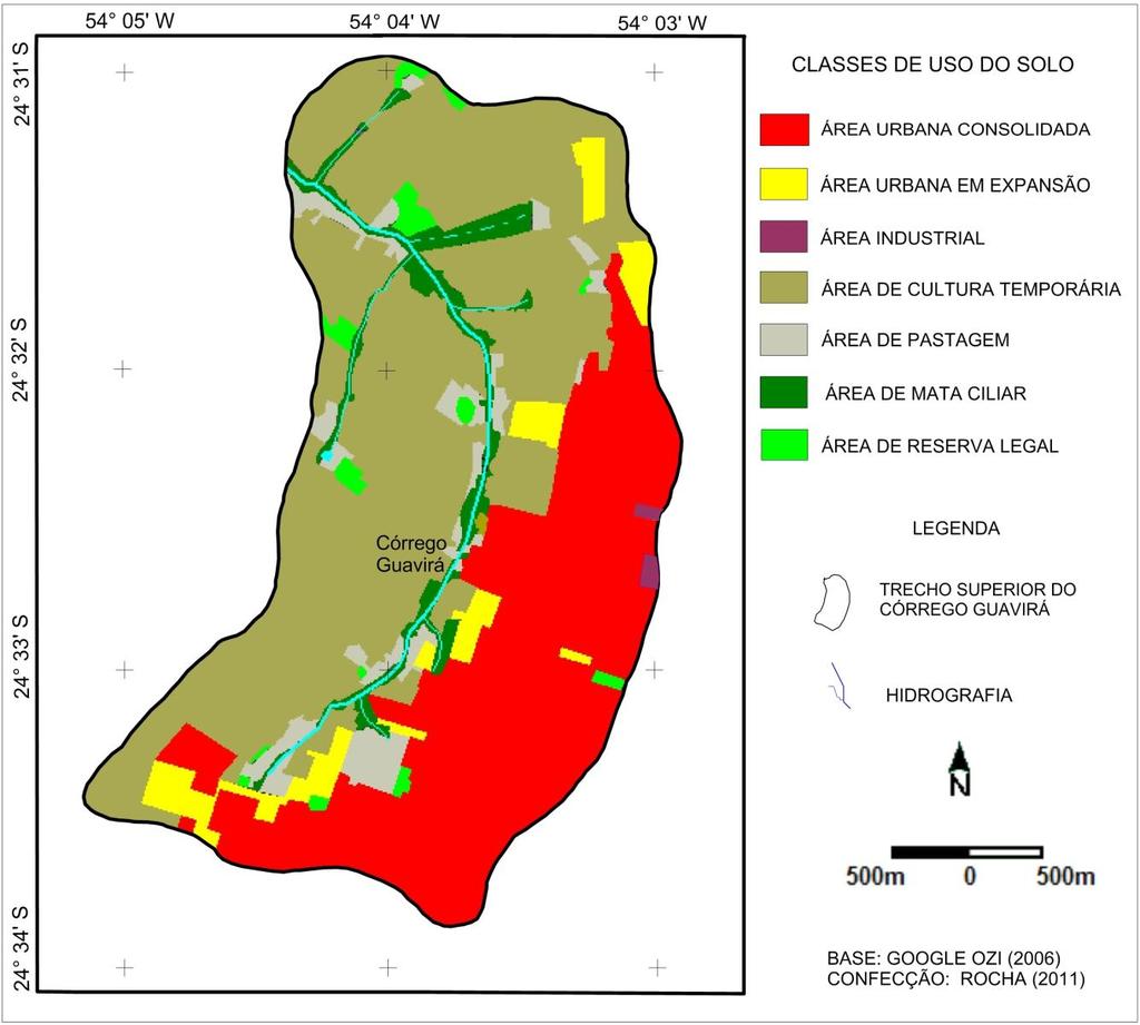 Figura 2: Carta de uso do solo do trecho superior do córrego Guavirá. ocupada em quase toda a sua extensão por atividades urbanas.