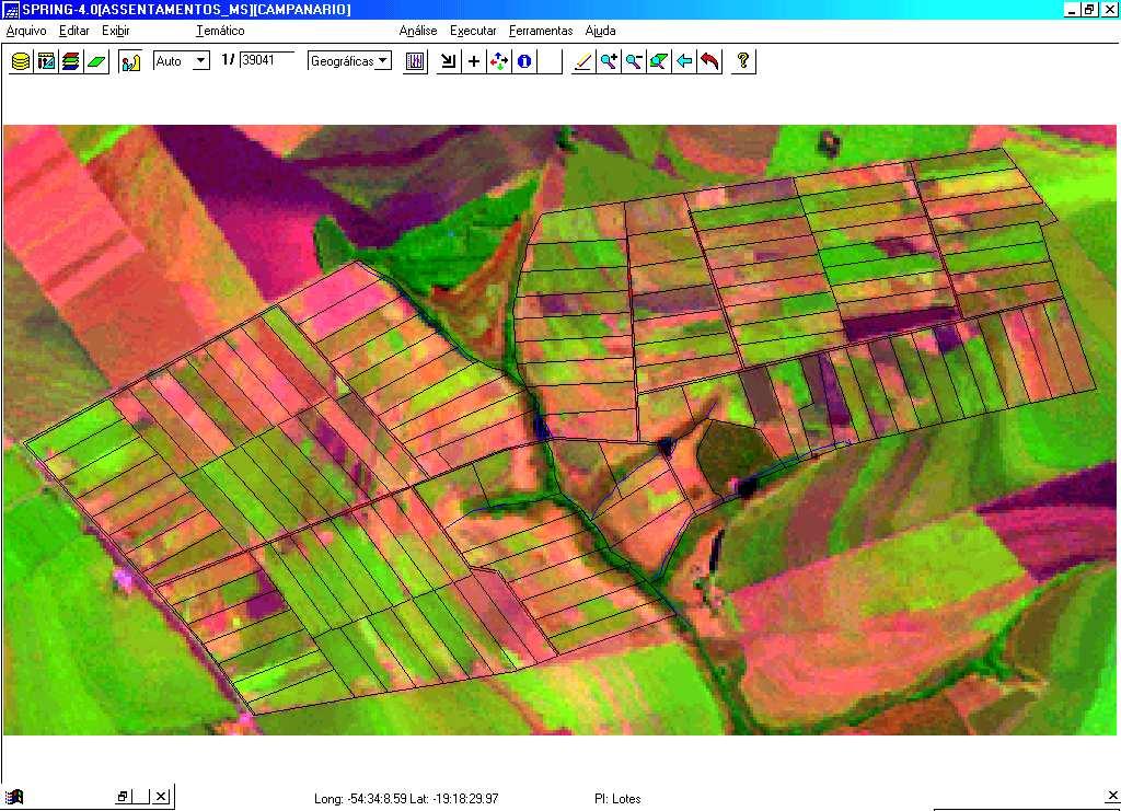 Para uma melhor visualização o banco de dados foi importado uma imagem orbital CBERS de 13/04/2004, Órbita Ponto 163_122, onde foi feito o processamento das imagens orbitais e a sobreposição dos