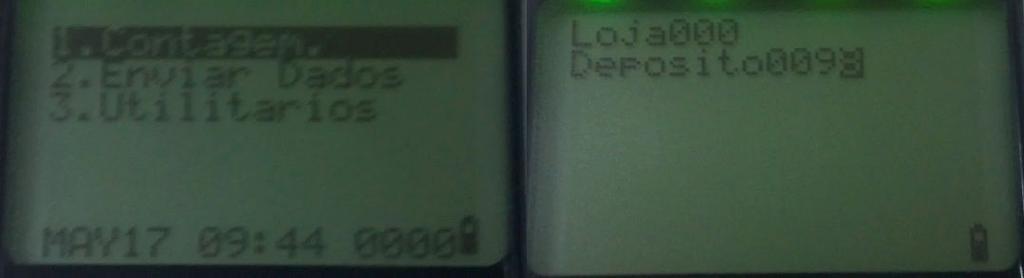 2. UTILIZANDO O COLETOR PARA FAZER CONTAGENS NO COLETOR DE DADOS, ACESSE A OPÇÃO 1. CONTAGEM. NO CAMPO LOJA PREENCHA 000 E, NO CAMPO DEPÓSITO, PREENCHA 0000 FIG.