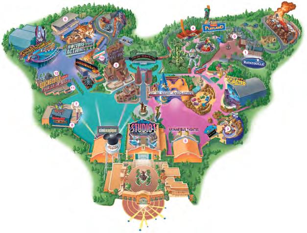 Parque Walt Disney Studios À chegada, recomendamos que recolha o Guia dos 2 Parques Disney e o Programa dos Parques Disney nos portões de entrada ou no posto de informação dos Parques Disney.