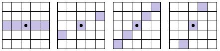 (a) (b) (c) (d) (e) (f) (g) (h) Figura 27 - Conjunto de oito diferentes elementos estruturantes em uma janela 5x5. (a) com. (b) com. (c) com. (d) com. (e) com. (f) com. (g) com. (h) com.