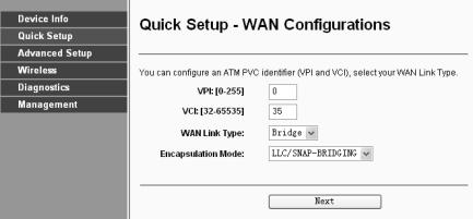 C. Configuração para IPoA Entre com os endereços IP de WAN IP Address, Subnet Mask e DNS fornecidos pelo seu provedor.