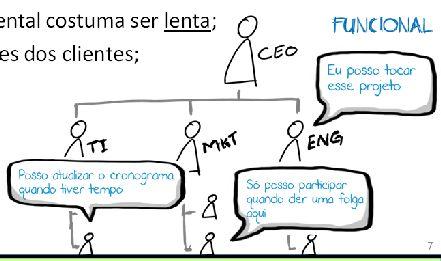 Estrutura funcional Vantagens: Fortalece a especialização do conhecimento nas diversas áreas, aumentando o nível de capacitação técnica da equipe; O especialista