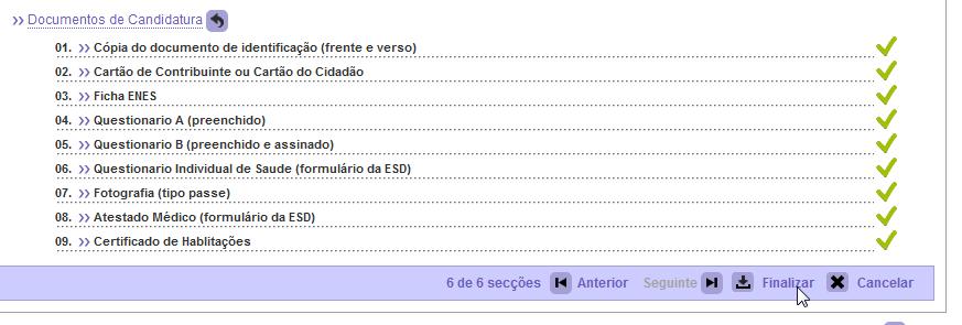 Etapa: Resumo da candidatura (Formalização da candidatura) Caso esteja tudo correcto, o candidato deverá