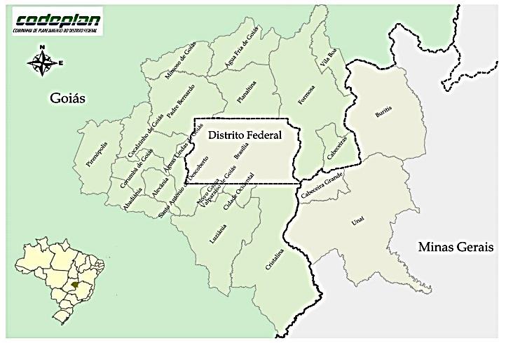 Figura 1: Configuração territorial da RIDE/DF e Entorno. Fonte: CODEPLAN, 2015. Segundo a CODEPLAN a RIDE do DF e Entorno possuem duas escalas: metropolitana e não metropolitana.