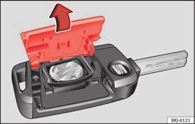 Substituir a pilha Fig. 138 Chave do veículo: abertura da tampa do compartimento da pilha. Fig. 139 Chave do veículo: extrair a pilha.
