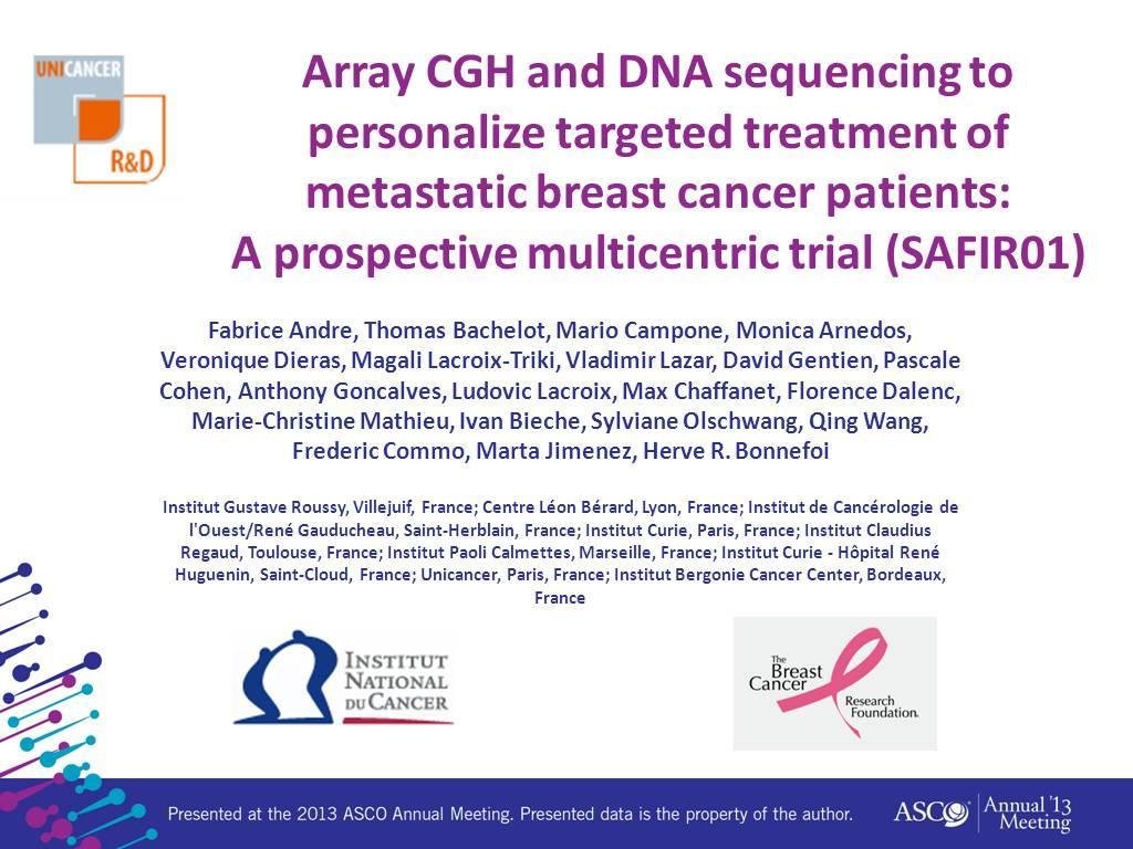 Array CGH and DNA sequencing to personalize targeted treatment of metastatic breast cancer patients: