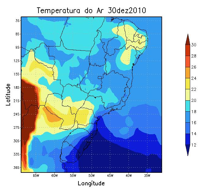 As Figuras a seguir foram geradas para simulação do caso de ZCAS ocorrido entre os dias 27 e 31 de dezembro de 2010.