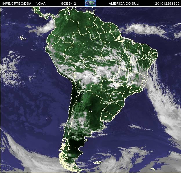 (a) Carta sinótica e (b) imagem de satélite, as 18 Z para o dia 29 de dezembro de 2010 durante a atuação da ZCAS. 3.