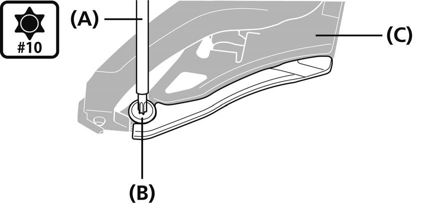 MANUTENÇÃO 3. Fixe o dispositivo de retenção da corrente à placa interior do guia de corrente. 2. Levante para retirá-lo.