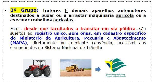 Portanto, são os tratores e os aparelhos automotores destinados a puxar ou a arrastar maquinaria agrícola ou a executar trabalhos agrícolas os representantes desse grupo.