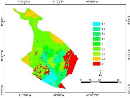 Com as variáveis reclassificadas, e os mapas convertidos para o formato Raster, foi possível a integração dos mapas em ambiente SIG, sendo gerado o mapa de suscetibilidade a erosão (Figura 06).