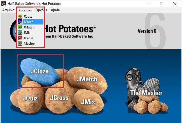 Utilizando a ferramenta JCloze Hot Potatoes é um programa que contém um pacote de seis ferramentas, nesta oficina iremos