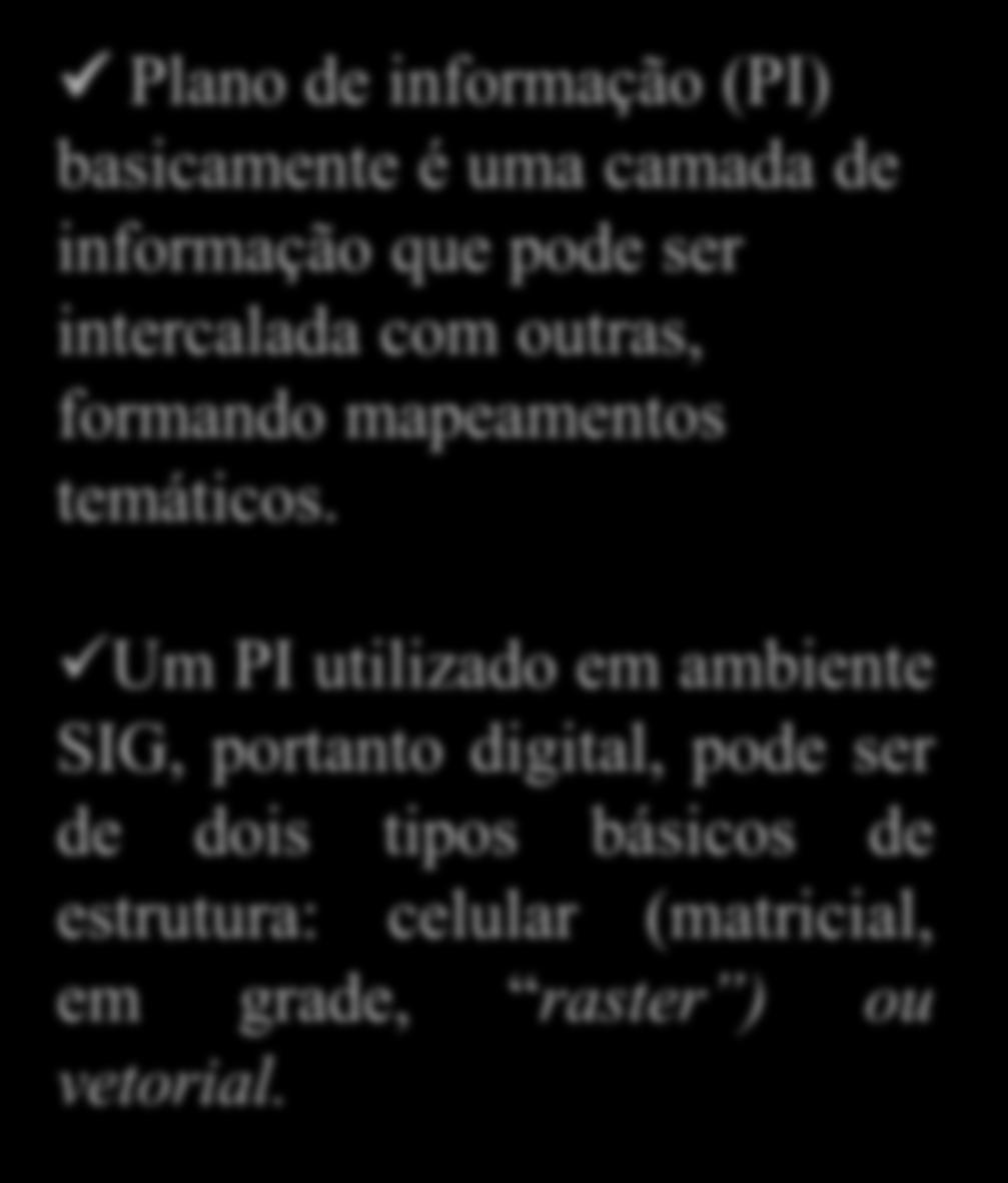 Plano de Informação (PI) Plano de informação (PI) basicamente é uma camada