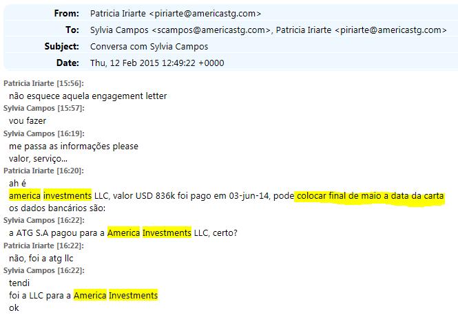 A prova de que não foi prestado qualquer serviço pela empresa de EDWARD PENN e que PATRÍCIA IRIARTE criava fictícias justificativas econômicas para os pagamentos encontra-se na seguinte conversa com