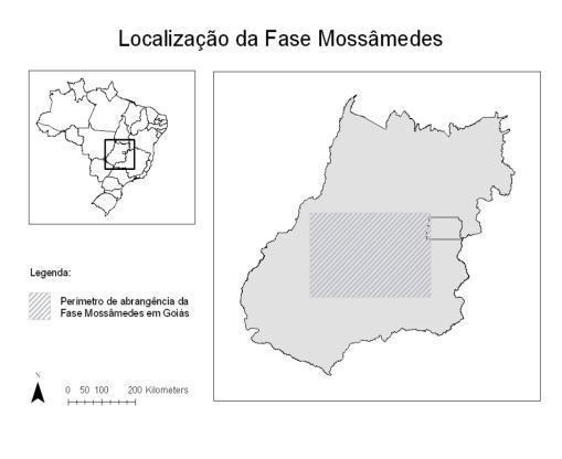 Mossâmedes, nome homônimo a um município da região que abrigou o aldeamento indígena São José de Môssamedes durante o século XVIII. Figura 4: Localização geral da Fase Mossâmedes.
