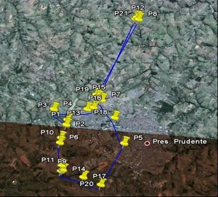 3 RESULTADOS E DISCUSSÃO 3.1 Amostragem das análises. Na Figura 1 é apresentado mapa indicando os pontos de coleta para a realização Figura 1.