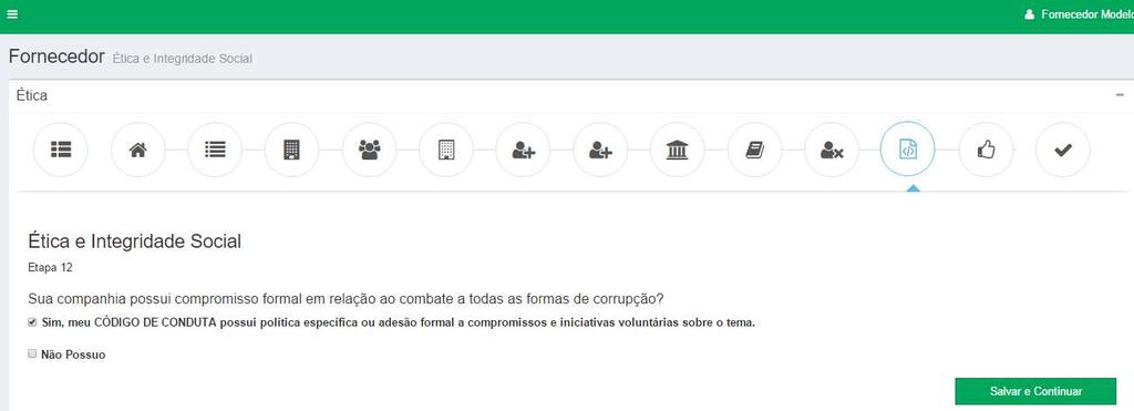 14 Cadastro de fornecedor Etapa 12 (Código de Conduta) A Etapa 12 baseia-se na