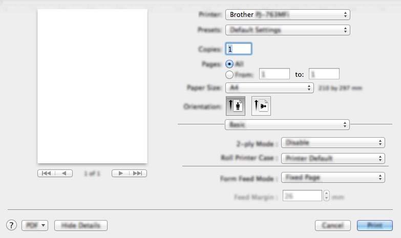 Utilizar a impressora Definições que podem ser alteradas através do controlador da impressora para Mac (exemplos) 2 Menu instantâneo de opções básicas 2 2 1 2 3 4 1 2-ply Mode (Modo de papel