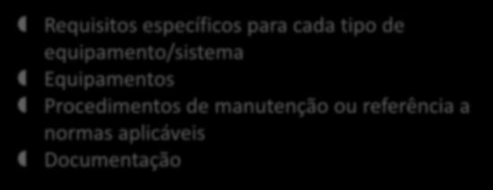 Certificação NP 4513 Requisitos específicos para cada tipo de equipamento/sistema