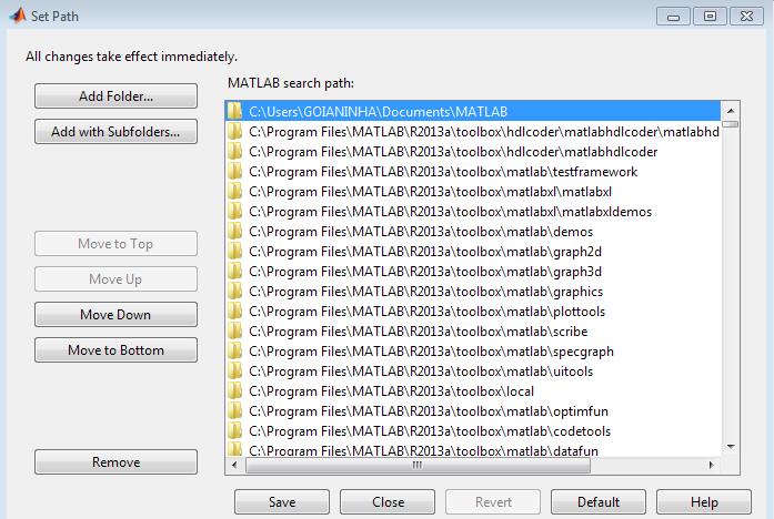 Arquivos do MATLAB Ao executar um comando: Matlab buscará na pasta local e em