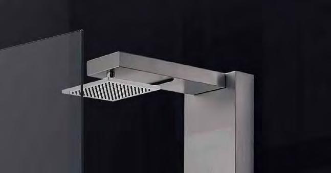 whirlpool jets; Stainless steel arm with built-in waterfall; Rain-effect overhead shower square 200x200mm with 144 holes (20l/3bar); Rectangular hand shower with showerhead support and flexible hose;