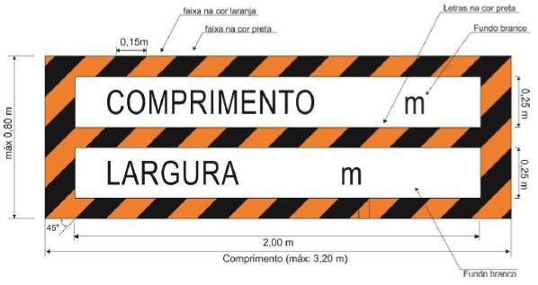 Especificações: dispositivo de segurança autoadesivo aplicado diretamente no veículo nas cores preta e laranja, alternadamente.