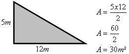 2. Encontre a área do triângulo abaixo: 3. A partir das dimensões da figura, determine sua área.